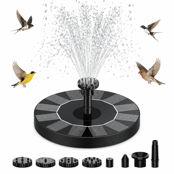 Diceymbol Solar Bird Bath Fountain Pump 6.3 Inch with 6 Nozzles Floating Solar Water Fountain for Garden Pond Pool Patio Outdoor Decor