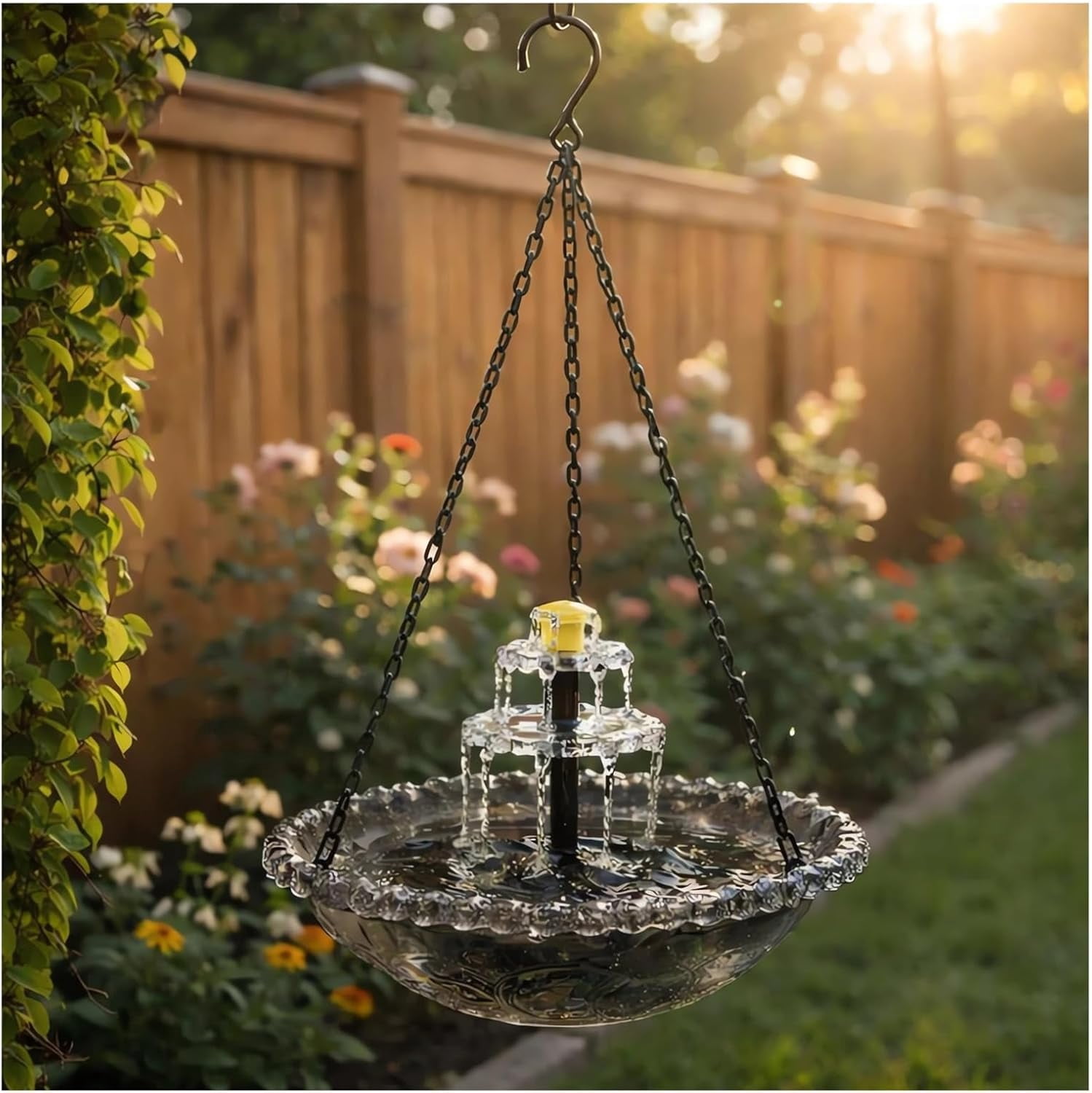 Solar Bird Bath Fountain, Outdoor Hanging Cascade Bird Bath with Solar Powered Pump Bowl with Nozzles, Attracting Wild Birds Hummingbirds Shower for Garden, Patio