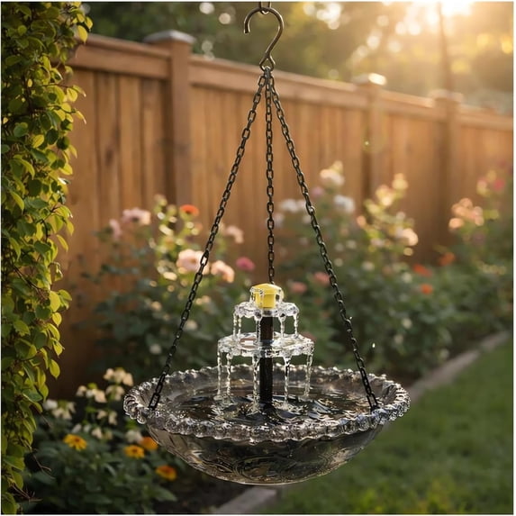 Solar Bird Bath Fountain, Outdoor Hanging Cascade Bird Bath with Solar Powered Pump Bowl with Nozzles, Attracting Wild Birds Hummingbirds Shower for Garden, Patio