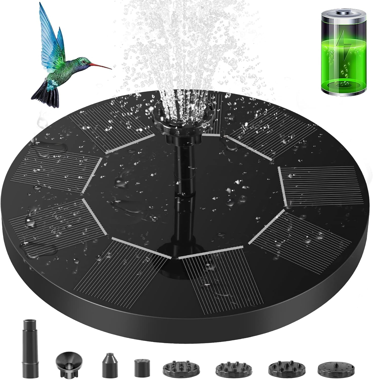 2.5W Solar Powered Bird Bath Fountain Pump With 6 Nozzles - For Garden, Pond, Outdoor