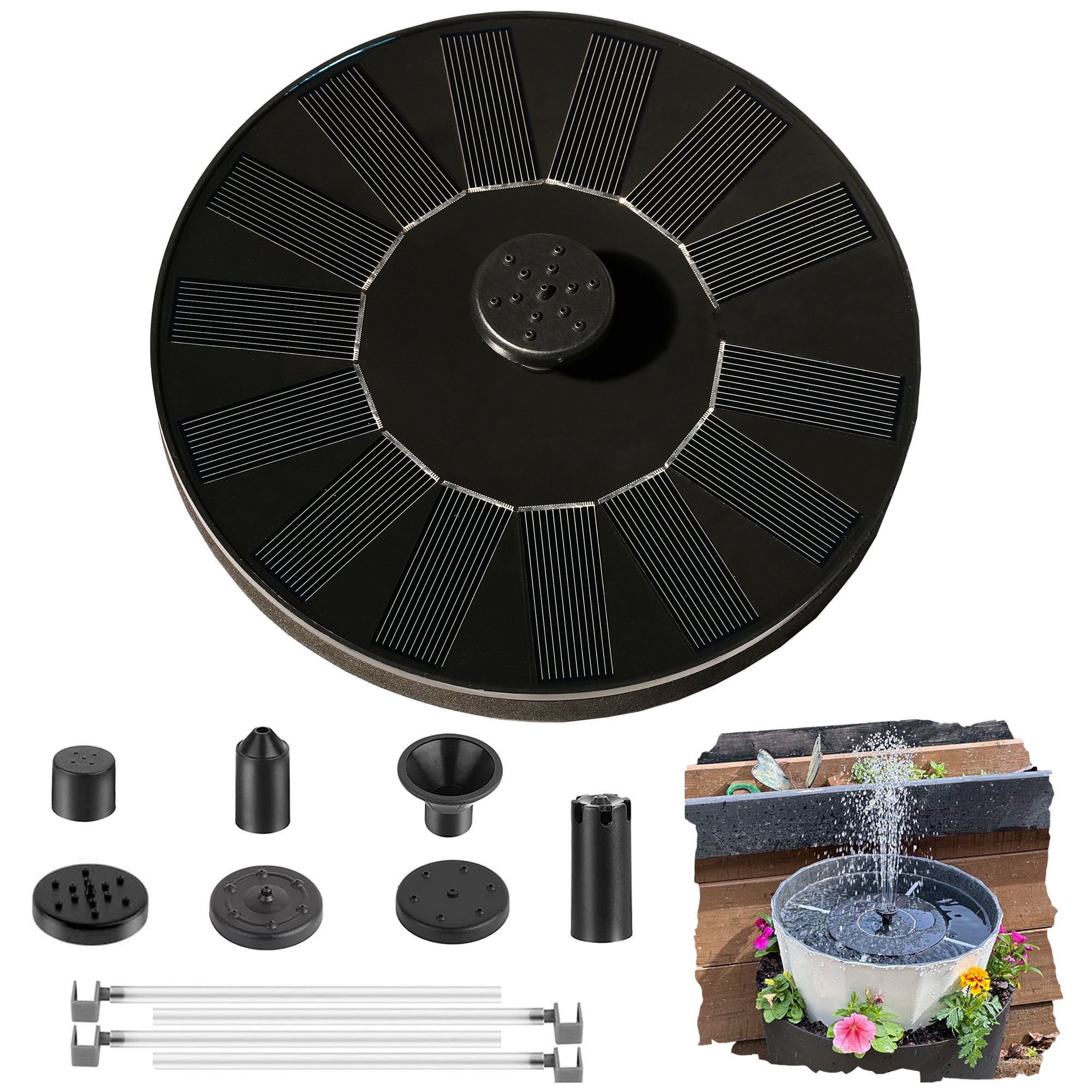 Solar Bird Bath Fountain Pump with 6 Nozzle and Anti-collision pole,1.4w Solar Powered Free Standing Floating Water Pump  for  Fish Tank, Pond, Pool, Garden and Outdoor