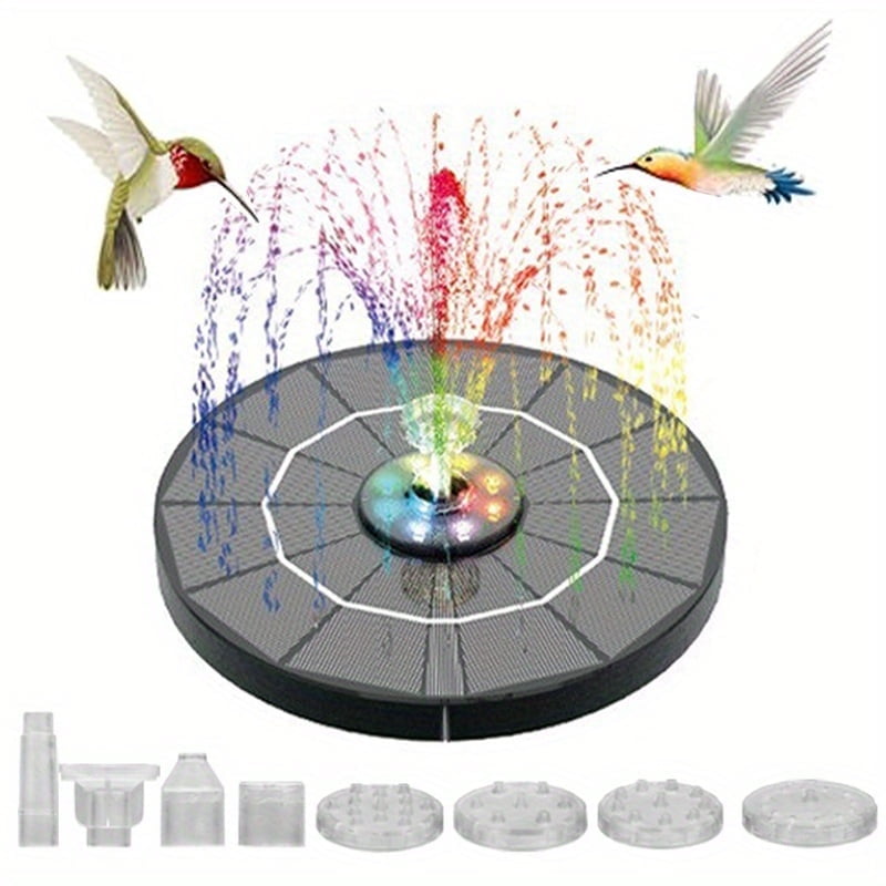 Solar Bird Bath Fountain Pump with Light 3W Solar Fountain with 7 Nozzles Solar Fountain Pump for Bird Bath, Garden, Pond, Pool, Outdoor (Black (with Light))