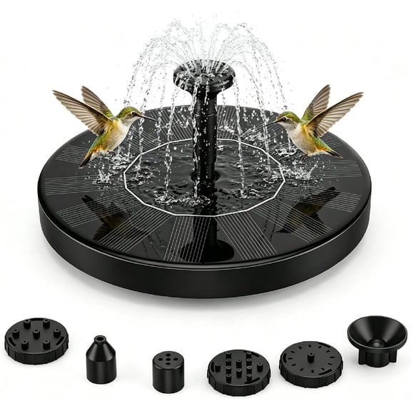 Solar Bird Bath Fountain Pump, Solar-Powered Bird Fountains, 2.5w Solar Fountain Pump with 6 Nozzles for Pond, Pool, Garden, Fish Tank (5.1 in no Light)