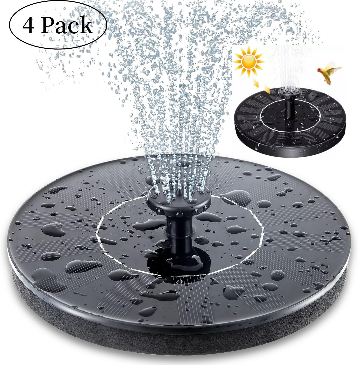 Solar Bird Bath Fountain Pump,Upgrade 1.4W Solar Fountain with 4 Nozzle,Solar Powered Water Fountain Pump for Bird Bath, Garden, Pond, Pool, Outdoor
