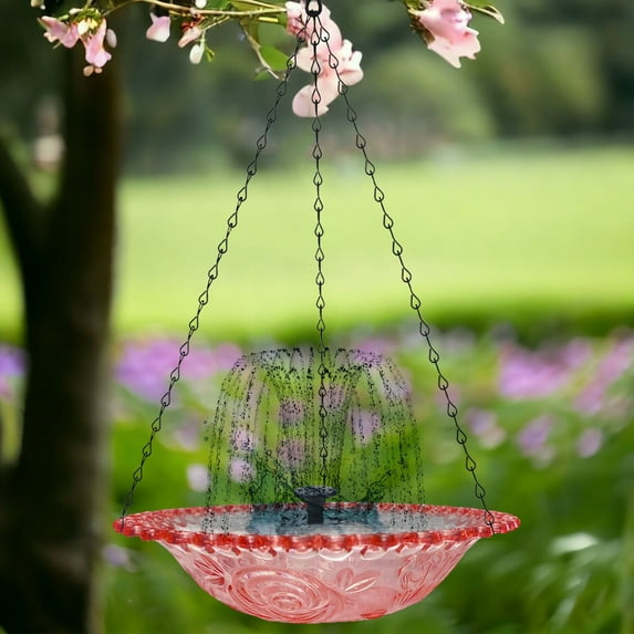 Solar Bird Bath Outdoor Garden Hanging Hummingbird Feeder, Automatic Start In 3 Seconds Under Strong Sunlight, Wide Porous Edge Deep Center Shallow Exterior Design For Multiple