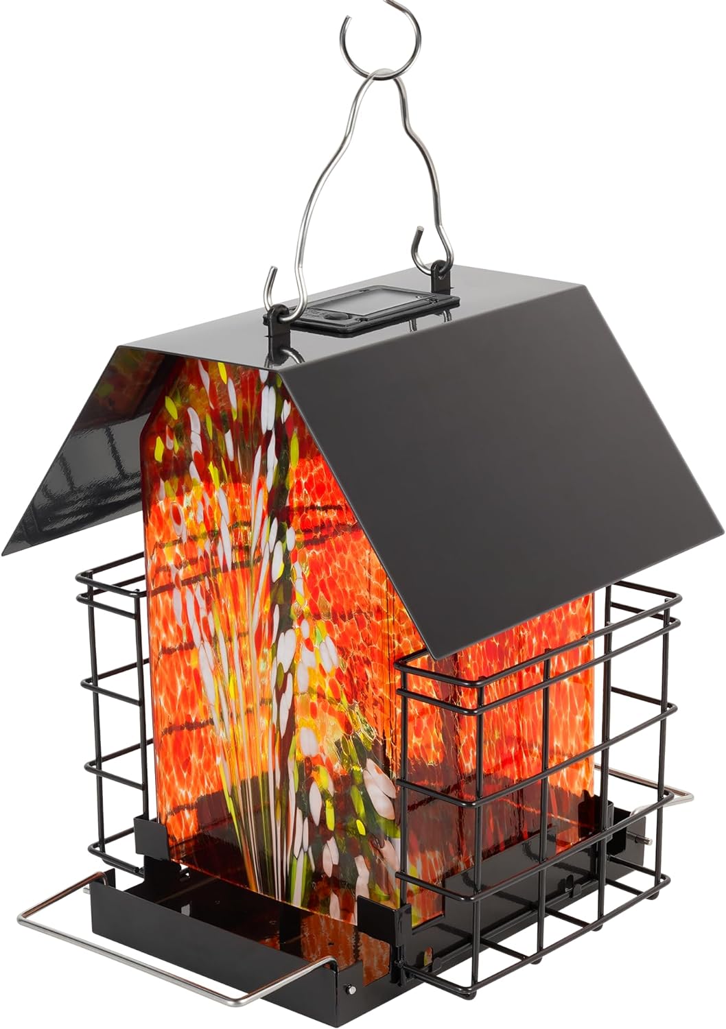 Solar Bird Feeder with 2 Suet Cake Cages for Outdoors Hanging, Hand