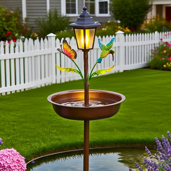 Solar Bird Feeder & Bath with Auto Sensor Light - sturdy Garden Decor!