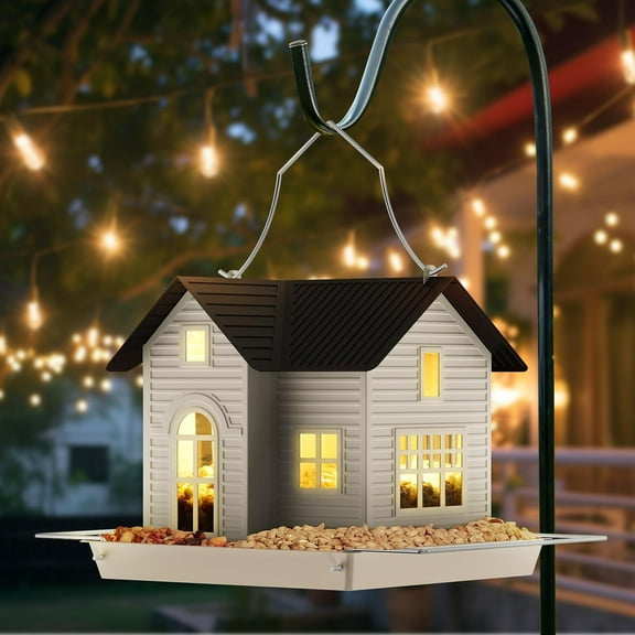 Solar Bird Feeder - Hanging Metal Bird House Feeder with Solar Lights, Outdoor Solar Lantern, Garden Decor for Outside, Unique Gifts for Mom, Grandma, Christmas