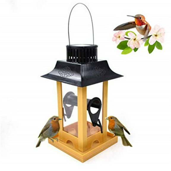 Solar Bird Feeder with LED Lights | Large Capacity Hanging Bird Food Container for Outdoor Garden | Squirrel-Proof PVC Tube Feeder for Attracting Wild Birds | Easy to Fill and Clean