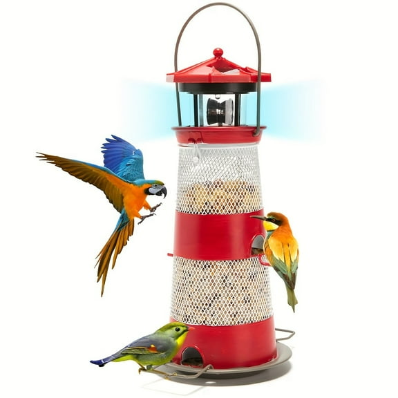 Solar Bird Feeder Lighthouse Hanging Outdoor Birdfeeder Garden Lantern Waterproof LED Lights Backyard Dcor Patio Gifts for Bird Lovers