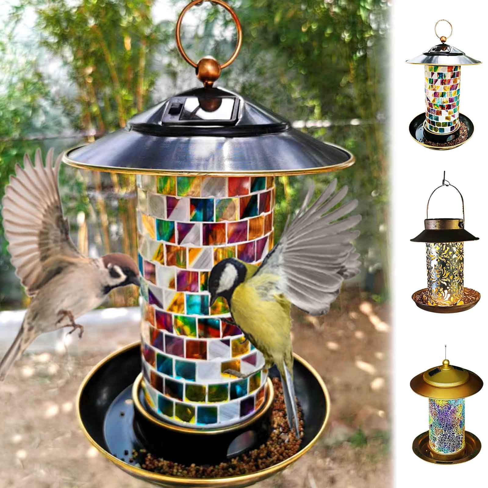 Solar Bird Feeder, Outdoor Hanging Iron Bird Feeding Box, Hummingbird Feeder with Solar Light