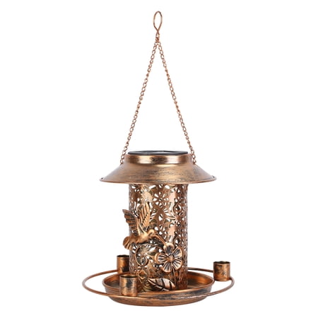 Solar Bird Feeder, Moclever Decorative Hanging Bird Feeder Lantern, IP55 Waterproof Garden Decoration Bird Feeders with Warm White Light, Projection Light Gift for Bird Lovers Outdoors Hanging (Brass)