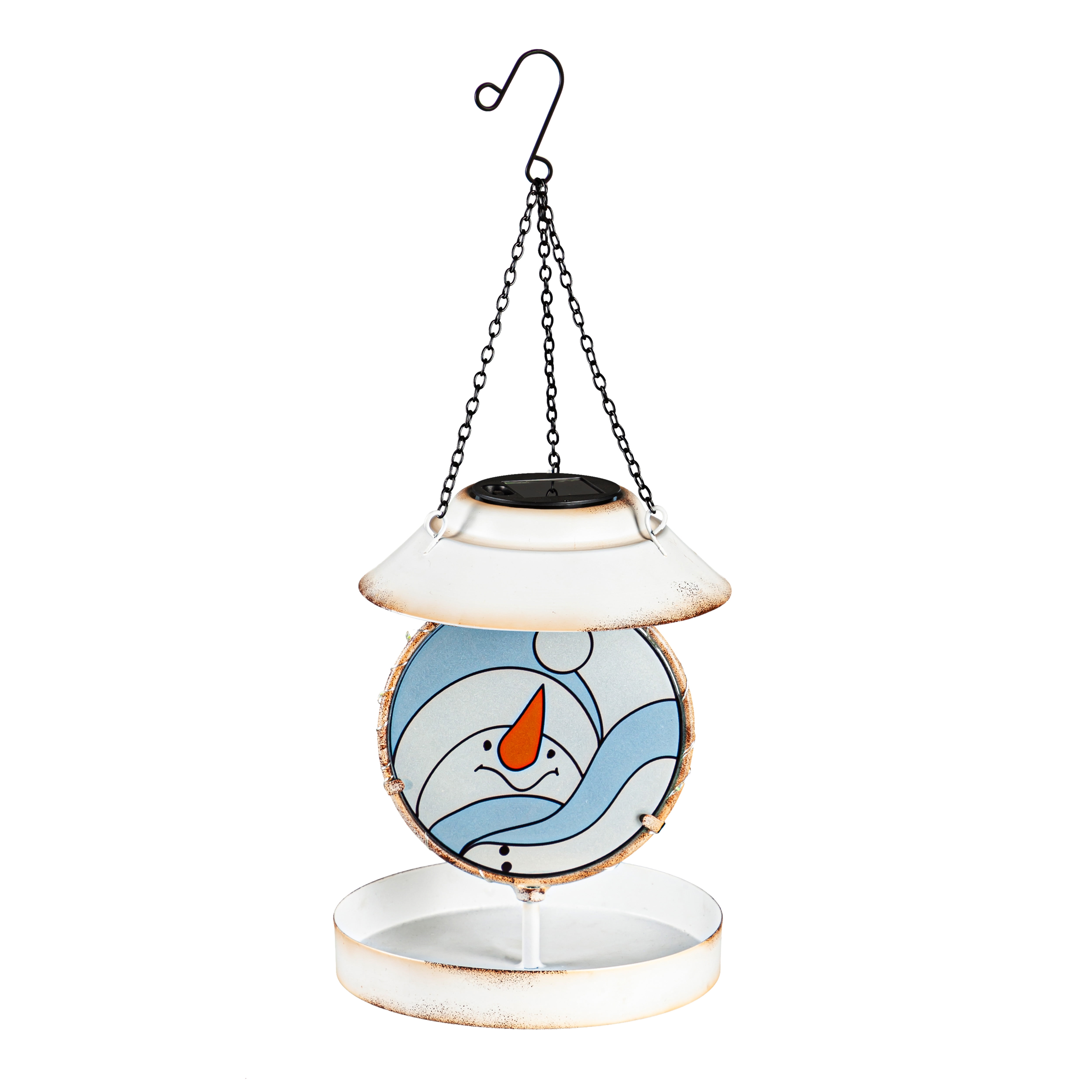 Solar Bird Feeder with Snowman Glass Panel