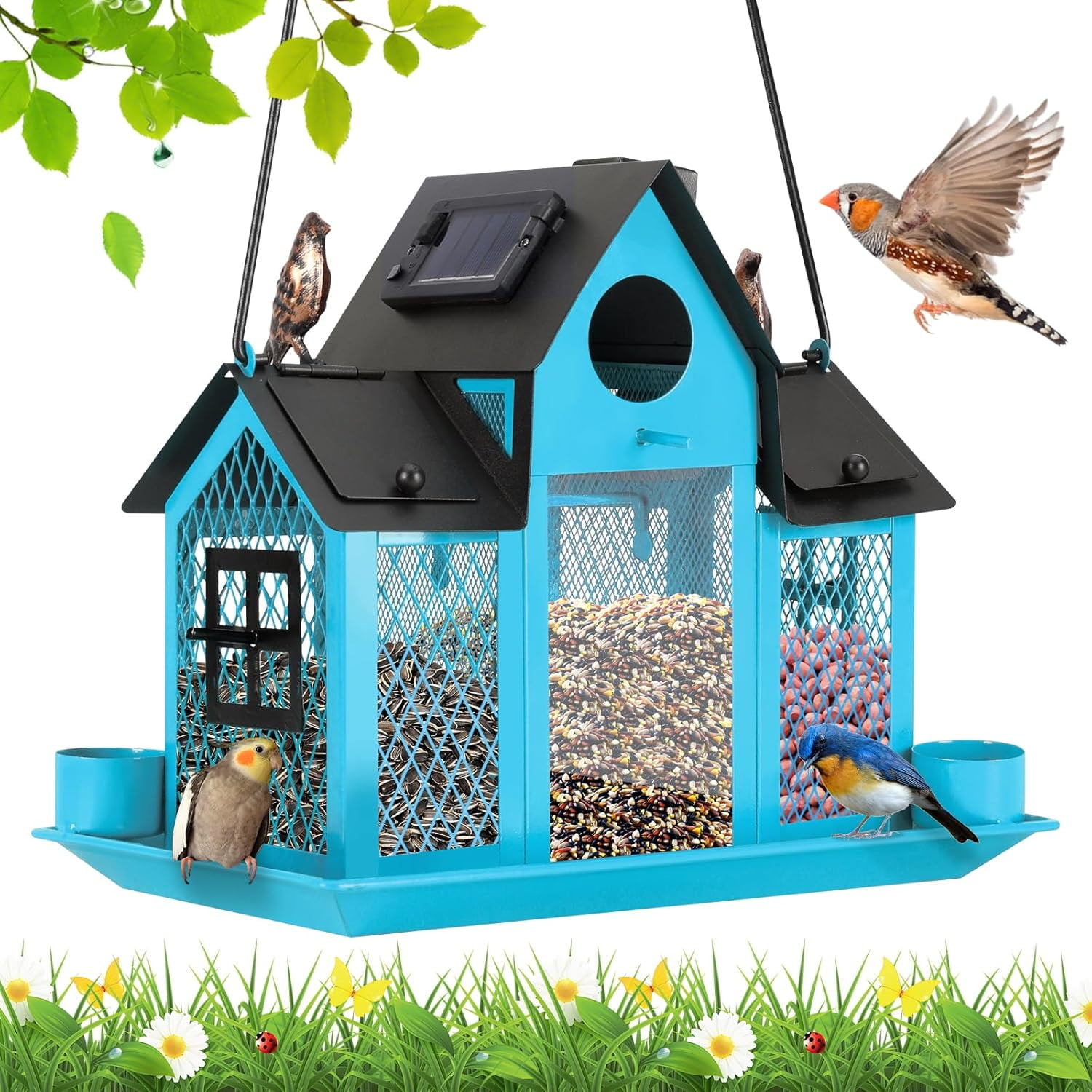 Solar Bird Feeders House for Outside Hanging, Metal Wild Bird Feeder