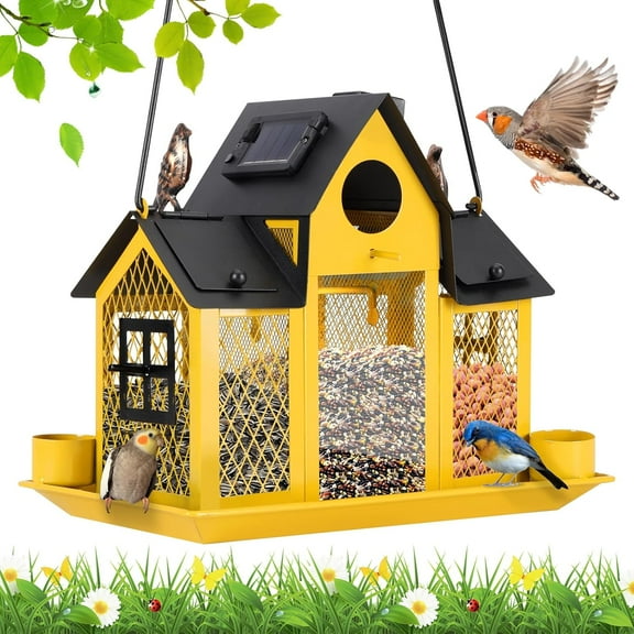 Solar Bird Feeders House for Outside Hanging, Metal Wild Bird Feeder for Outdoors, Large Cardinal Bird Feeder Birdhouses Squirrel Proof