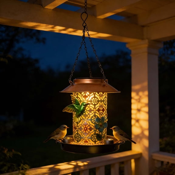 Solar Bird Feeders for Outdoors Hanging,Metal Waterproof Outdoor Summer Bird Feeders Lantern Modeling Decor,Wild Bird Feeder Weather Resistant Gifts for Friends,Yard,Patio,Porch,Balcony