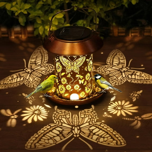 Solar Bird Feeders for Outdoors Metal Butterfly Lantern Hanging on a Tree Bird Feeder Waterproof Decoration for Patio,Yard,Lawn,Pathway,Garden,Christmas Decor Gifts for Women Mom Friends