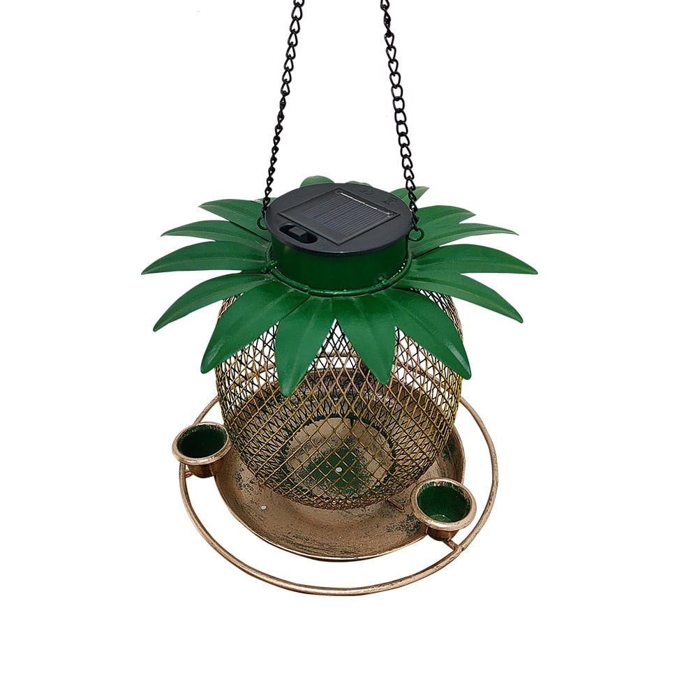 Solar Bird Feeders Vintage Pineapple Bring Three Water Cups Metal Mesh Bird Feeders for Attracting Birds Garden Backyard Outdoor Hanging Yard Patios Decorations