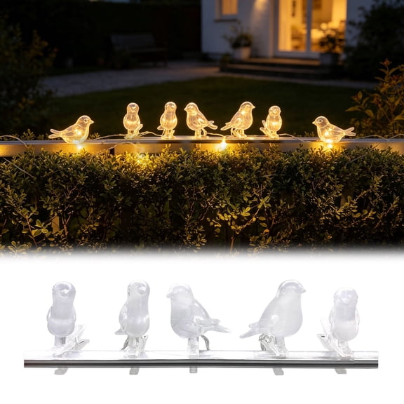 Solar Bird String Lights 4.3" Weather Resistant LED Fairy Lights with Clips Solar Powered Outdoor Garden Patio Decor Clear Bird Shaped