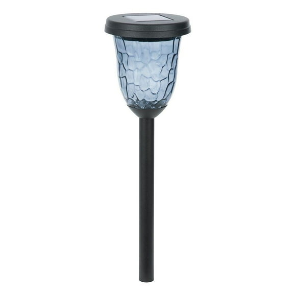 Solar Black Outdoor Integrated LED Landscape Path Light with Smoked Hammered Lens (2-Pack)