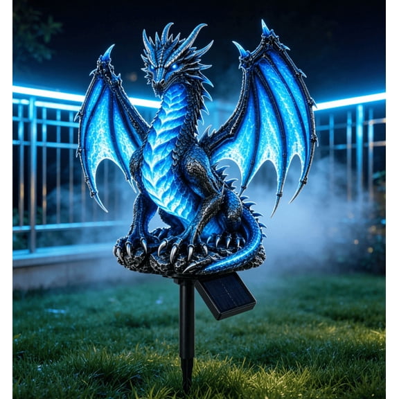 Solar Blue Ice Dragon Garden Light,17.72 Inch Glowing Fantasy Dragon Yard Decor, Year-Round Outdoor Dragon Ornament for Porch Entryway Display