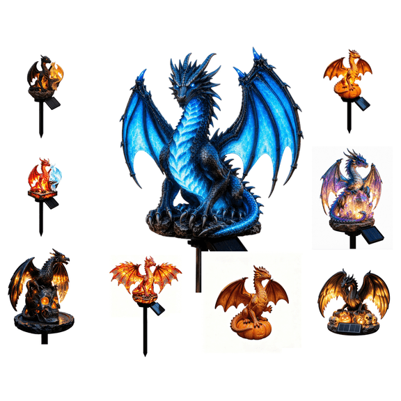 Solar Blue Ice Dragon Garden Light, Detailed Resin Blue Ice Dragon Solar Stake Light, Decorative Pathway Lawn Light for Fantasy Home Outdoor Layout