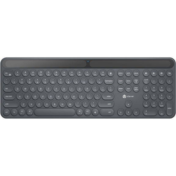 Solar Bluetooth Keyboard, Wireless Keyboard with Solar & Indoor Light Charging, Full Size, 3-Device Connectivity, Silent Scissor Round Keys, Numeric Keypad for Office/Home/Mac/Windows