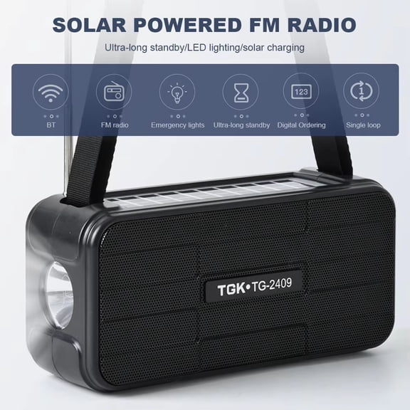 Solar Bluetooth Speaker Dual Solar Power Rechargeable with Flashlight FM Radio TF USB MP3 Music Player Audio System 1200mAh Battery Compact Design