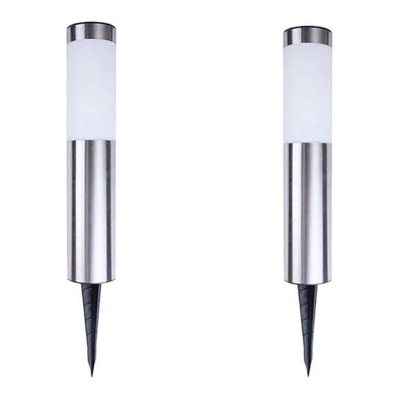 Solar Bollard Lights Outdoor - 2 Pack Stainless Steel Warm White LED Landscape Lights Waterproof Decorative Lighting for Backyard Lawn Patio