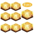 thumbnail image 1 of RNKR Solar Brick Lights 8 Pack, Frosted Glass Ice Cube LED Landscape Lights, Waterproof Outdoor Garden Path Patio Walkway Rock Paver Lighting, Warm White, 1 of 9