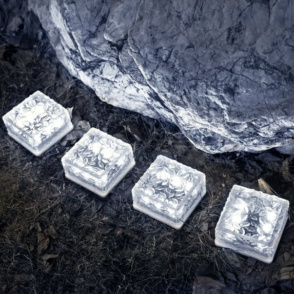 Solar Brick Lights Outdoor Solar Lights for Yard 4X4"Solar Brick Landscape Path Light, 4 Pack LED Light Brick Garden Decor for Pathway Patio Walkway Backyard Decoration,Cool White