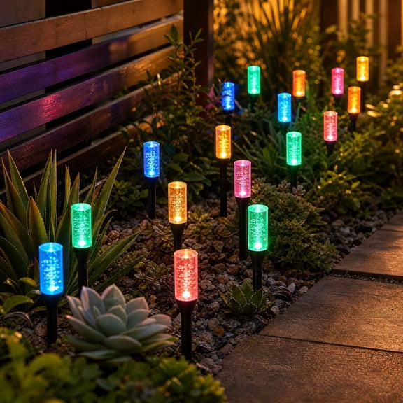 Solar Bubble Column Ground Stake String Lights, 20 LED Solar Powered Pathway Lights, Waterproof Outdoor Landscape Lights, Multi Color for Garden Yard Walkway