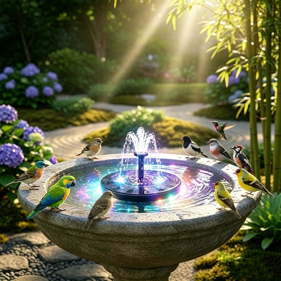 Solar Bubbler with LED Lights & 4 Nozzles | Floating Solar Water Fountain for Birdbath, Pond & Fish Tank, 4 Spray Styles, Auto-On at Dusk, Garden Patio Decor
