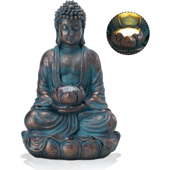 Solar Buddha Statue Outdoor Lights - 11x6 Inch Waterproof Garden Statue with Lotus, Meditation Zen Spiritual Room Decor for Yard