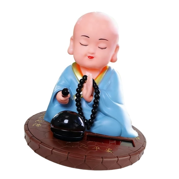 Solar Buddhist Monk Dashboard Ornament Ceramic Crafted Car Accessory Dashboard Ornament for Home Wealth Health