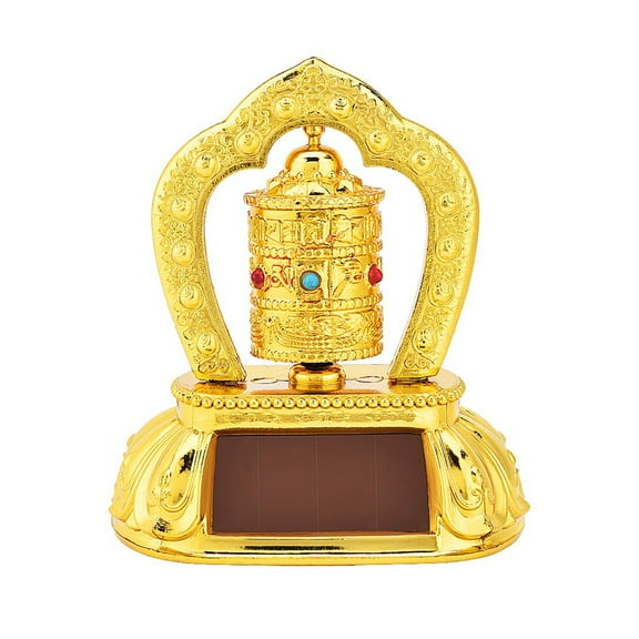 Solar Buddhist Prayer Wheel Auto Interior Decoration Golden ABS Buddhist Rotating Ornament for Car Dashboard Spiritual