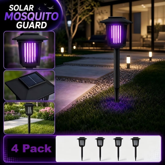 Solar Bug Zapper 4 Pack – Outdoor Waterproof Mosquito Killer Lamp for Garden Patio Yard, Solar Powered Insect Trap with LED Light, Energy Efficient Pest Control A