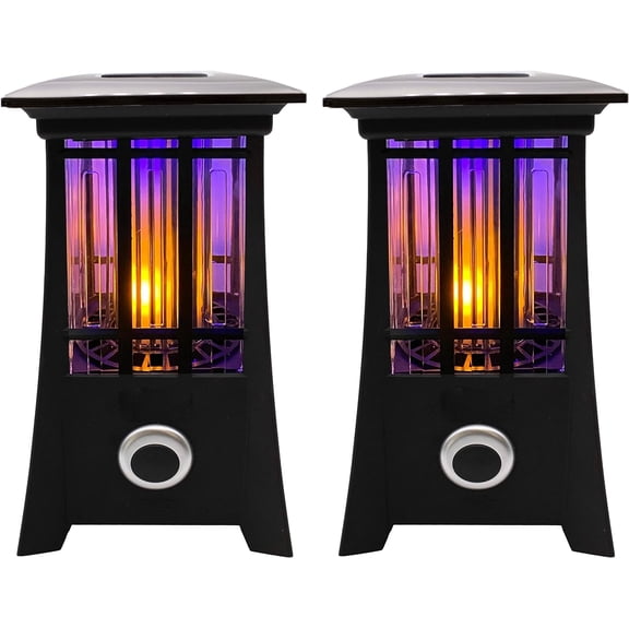 Solar Bug Zapper, Cordless Patio Lantern, 600V Zapping Grid, 2 In 1 Light Mode with LED Flame Effect, Wide 1/2 Acre Coverage, Weatherproof, Auto On/Off, Showstopping Fly Trap Design, Pack of