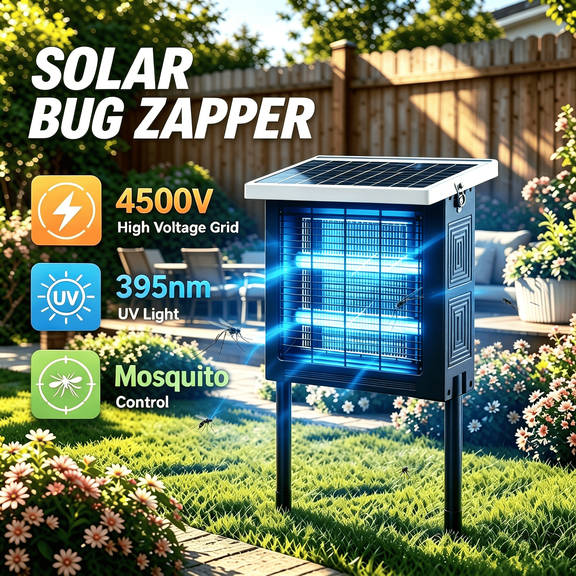 Solar Bug Zapper, High Voltage Rechargeable Cordless Mosquito Fly Trapper, IP56 Waterproof Metal Shell, 2 Modes, 2000 Sq.ft Coverage, Garden, Backyard, RV Camping Outdoor Household Pest Control