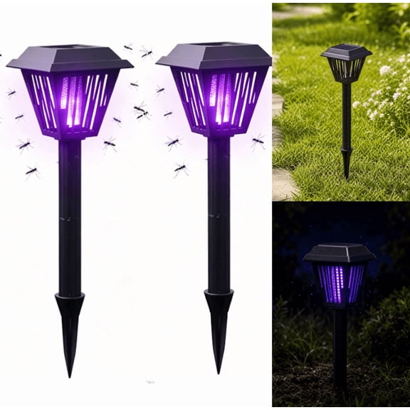 Solar Bug Zapper Outdoor, 17"Solar Mosquito Zapper Outdoor with Ground Bracket, Solar Fly Zapper with Illuminated Light, Rechargeable for Camping Paito Backyard Garden 1pcs