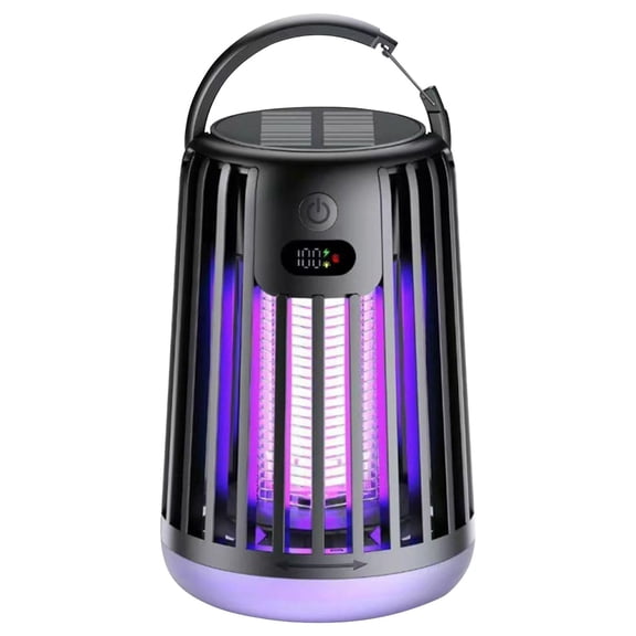 Solar Bug Zapper Outdoor, 2-in-1 Rechargeable Mosquito Killer & Camping Lantern, 1 Bug Zapper + Cable + Brush, Black