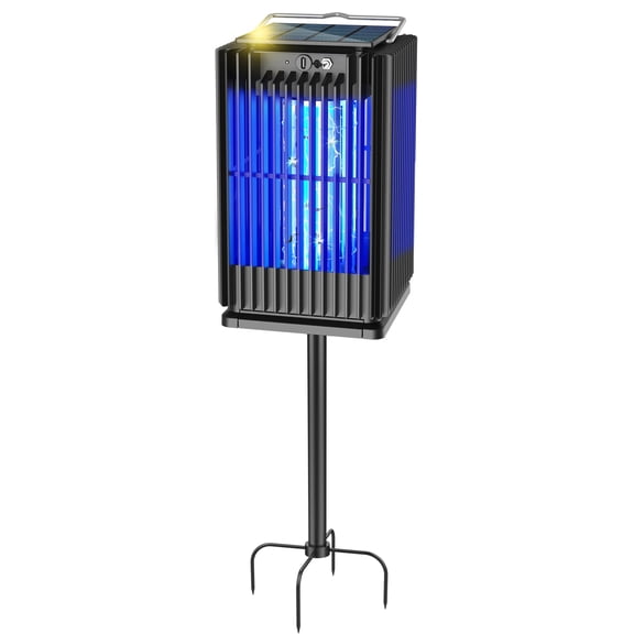 Solar Bug Zapper Outdoor, 4200V Rechargeable Mosquito Killer Lamp with Ground Bracket, Cordless Fly Zapper with Light for Backyard, Patio, Garden & Camping