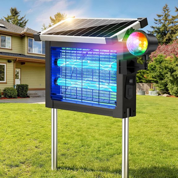 Solar Bug Zapper Outdoor, 4500V Mosquito Zapper with Projector Light, 4000mAh USB & Solar Powered Electric Mosquito Killer, Cordless Fly Insect Zapper Waterproof for Patio Garden Backyard