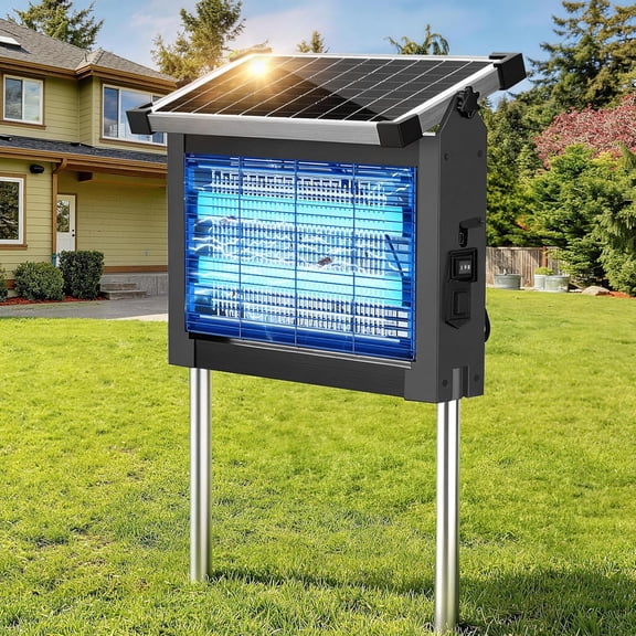 Solar Bug Zapper Outdoor, 4500V Waterproof Mosquito Zapper with 10W Solar Panel, Cordless Rechargeable Electric Fly Zapper, Mosquito Killer Lamp with Auto Sensor for Patio, Backyard, Garden, Camping