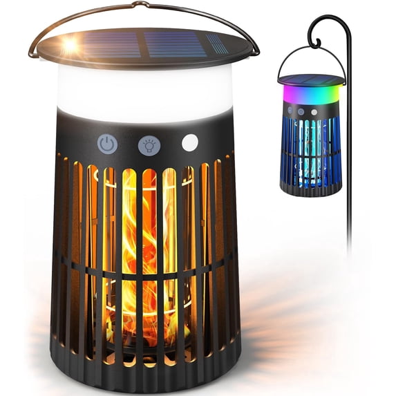 Solar Bug Zapper Outdoor with Flame & RGB Light, Aenkyo Electric Mosquito Killer Lamp with Solar & USB-C Charging, Up to 2,100 Sq. Ft. Coverage for Patio, Garden, Backyard