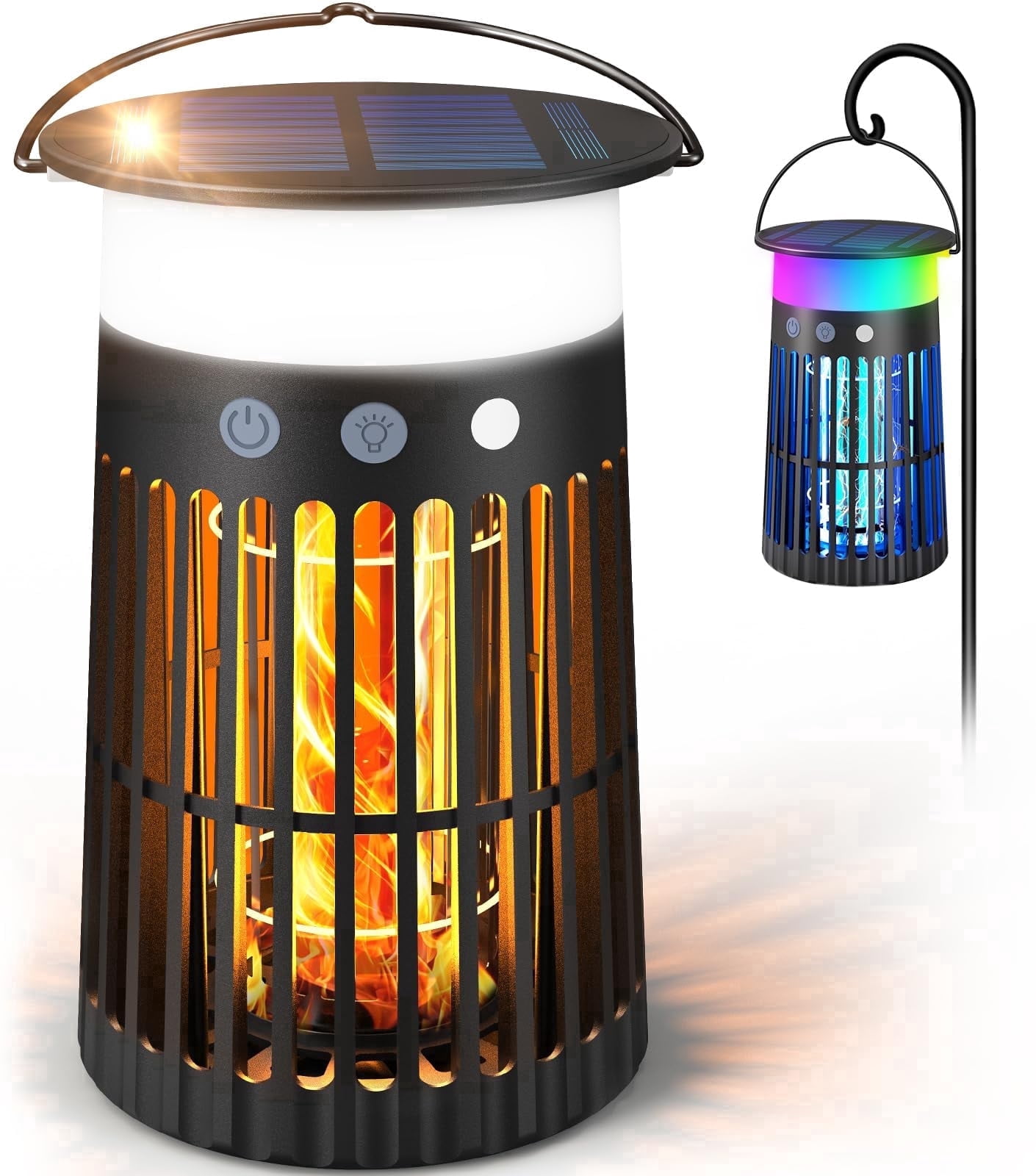 Solar Bug Zapper Outdoor with Flame & RGB Light, Aenkyo Electric Mosquito Killer, 2,100 Sq.ft.Coverage for Patio, Garden & Backyard
