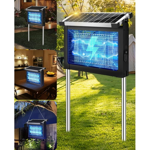 Solar Bug Zapper Outdoor, Mosquito Zapper 4500V, Waterproof Portable Fly Zapper, Rechargeable Electric Mosquito Killer, Cordless Fly Insect Mosquitos Trap for Patio Yard Home Garden Camping
