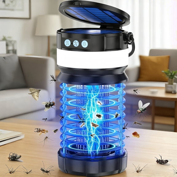 Solar Bug Zapper Outdoor Mosquito Zapper 4500V Waterproof Rechargeable Fly Zappe