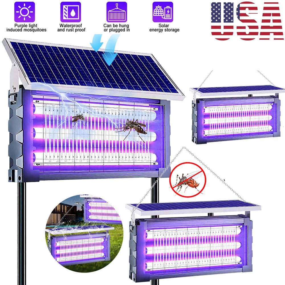 Solar Bug Zapper Outdoor Mosquito Zapper Waterproof 4500V Rechargeable ...