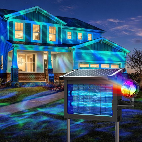 Solar Bug Zapper Outdoor with Projector Lights, Waterproof Mosquito Zapper, 4500V Electric Bug Zapper Indoor with Smart Light Sensor, Mosquito Trap Fly Zapper for Patio Backyard Kitchen RV Camping